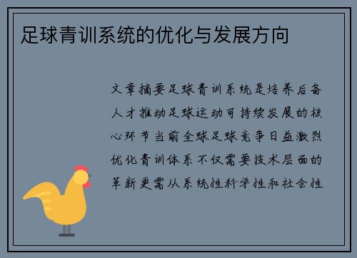 足球青训系统的优化与发展方向