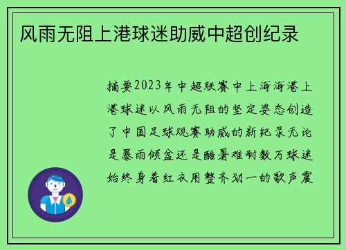 风雨无阻上港球迷助威中超创纪录