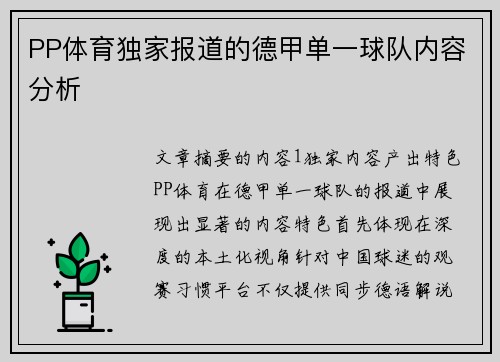 PP体育独家报道的德甲单一球队内容分析
